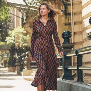 Boden Geometric Pattern Dress in Black and Orange EUC